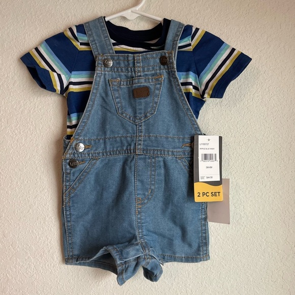 Lee Baby Boy Blue Denim Overalls with Striped Shirt size 3/6M -NWT - Picture 7 of 7